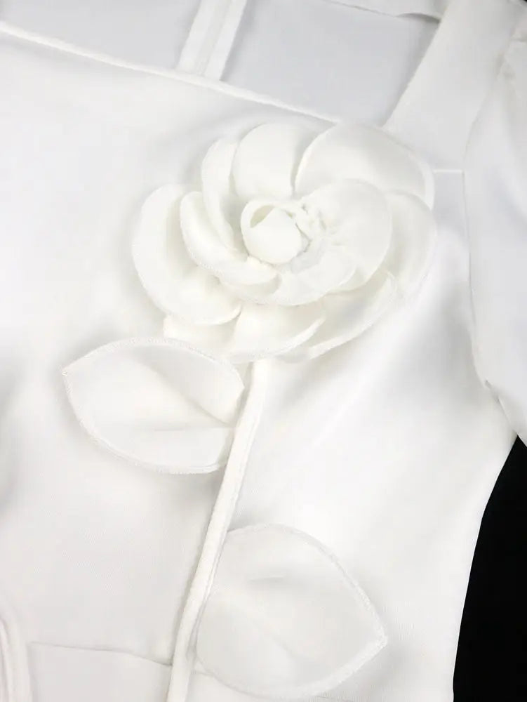 AOMEIDRESS Elegant White Wedding Guest Dress Slim with 3D Floral