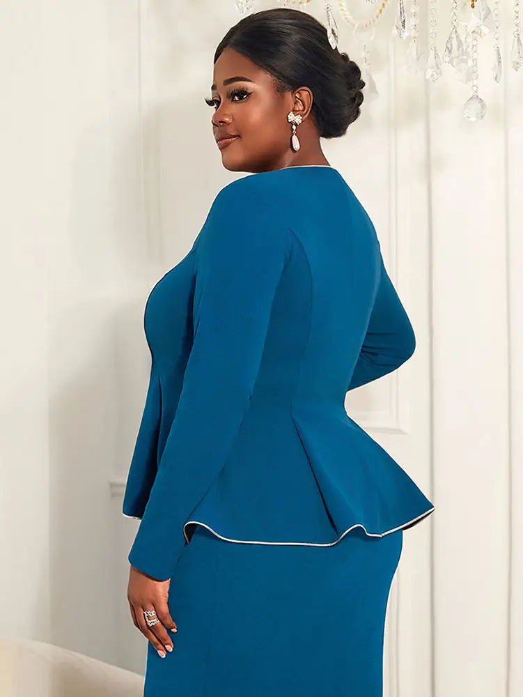 AOMEIDRESS Elegant Women Church Top V Neck Long Sleeves Trim Peplum