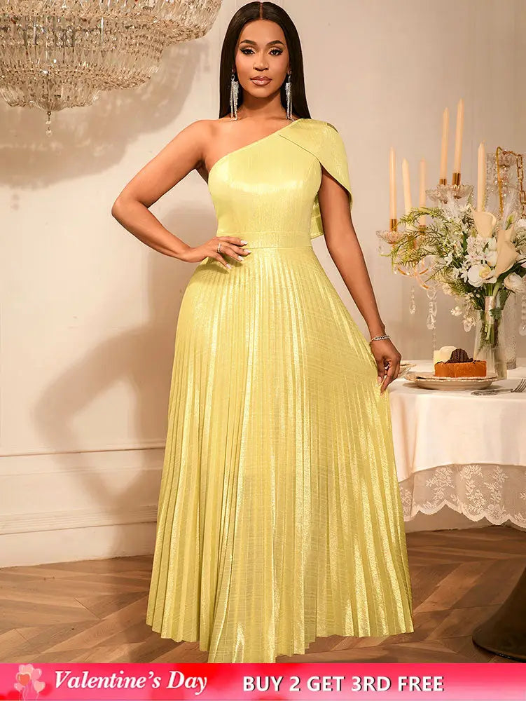 AOMEIDRESS Evening Gowns for Women Formal Gold Maxi One Shoulder Gown LightGold / S
