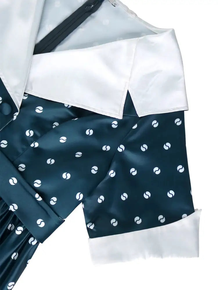 AOMEIDRESS Elegant Turn Down Collar Floral Short Sleeve A Line Dress