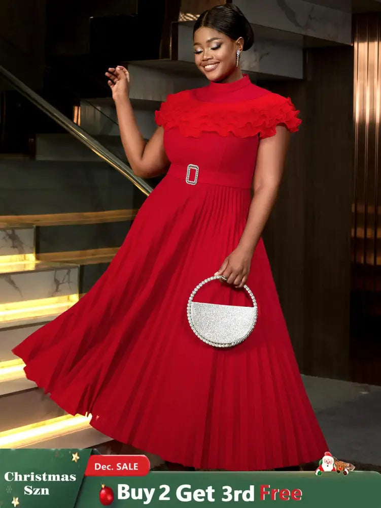 AOMEIDRESS Formal Dresses for Weddings Pleated Ruffle High Neck S / Red