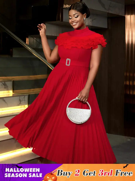 AOMEIDRESS Formal Dresses for Weddings Pleated Ruffle High Neck S / Red