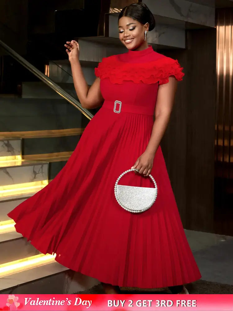 AOMEIDRESS Formal Dresses for Weddings Pleated Ruffle High Neck S / Red