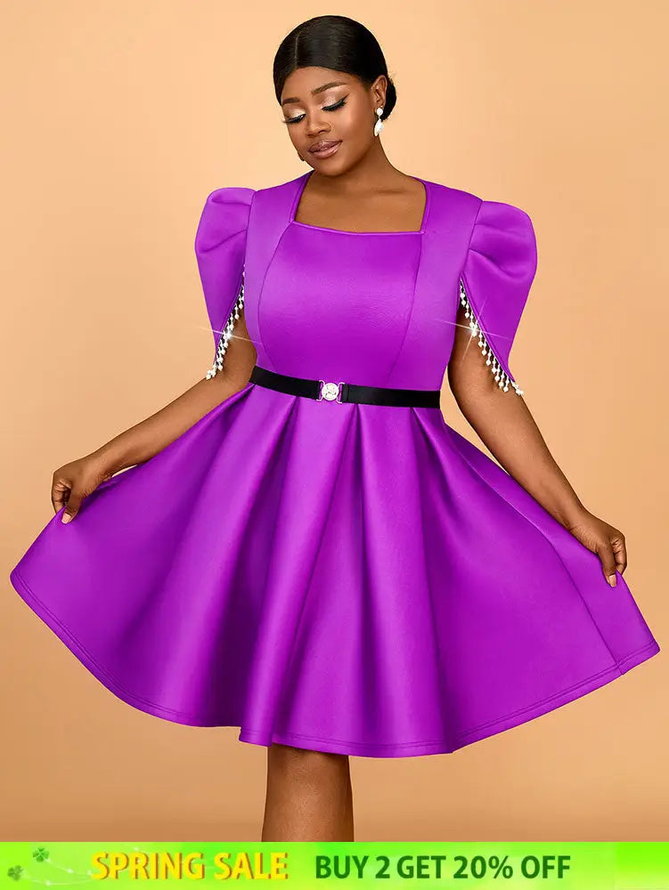 AOMEIDRESS Formal Elegant Dresses for Wedding Guests A Line Pearls Purple / S