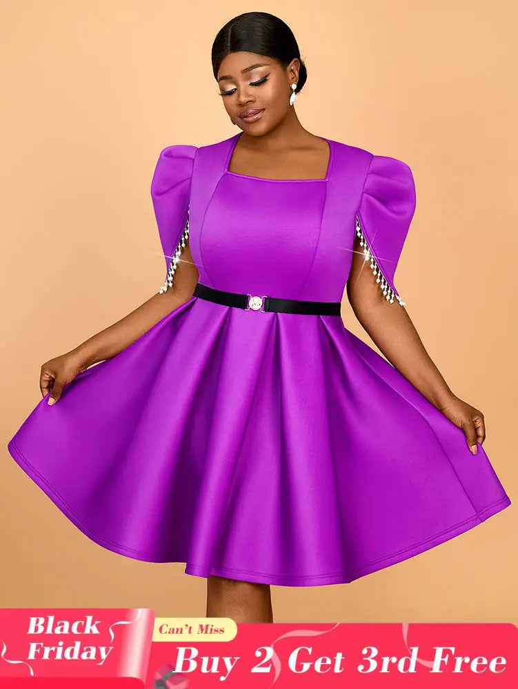 AOMEIDRESS Formal Elegant Dresses for Wedding Guests A Line Pearls Purple / S