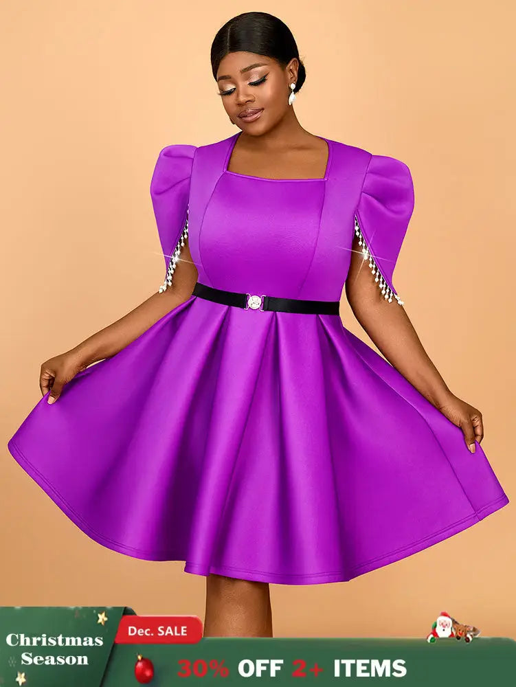 AOMEIDRESS Formal Elegant Dresses for Wedding Guests A Line Pearls Purple / S