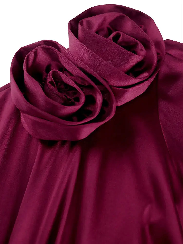 AOMEIDRESS Formal Summer Wedding Guest Dresses 3D Flower One Shoulder