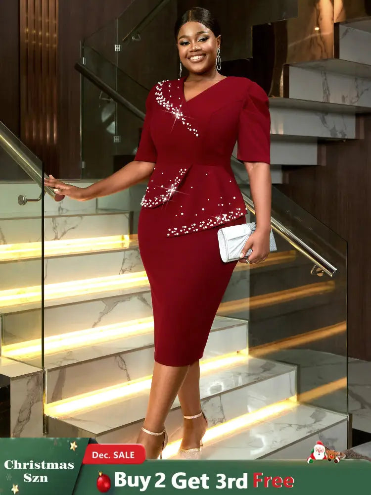 AOMEIDRESS Formal Women Dress Beading Half Sleeves Peplum Gown for Wedding