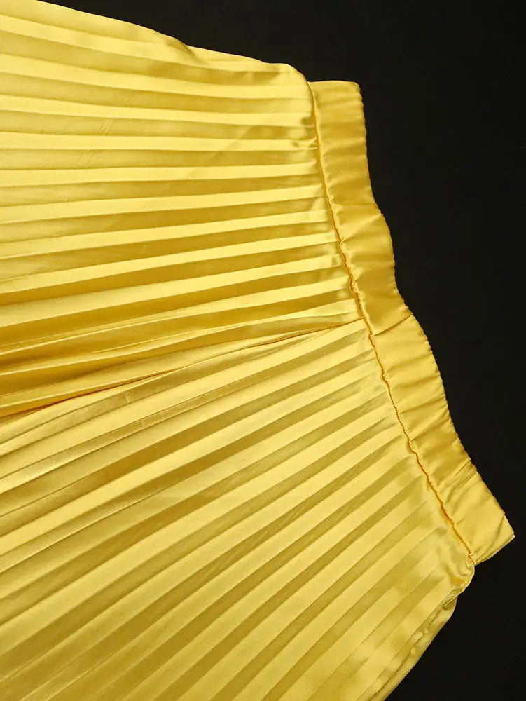 AOMEIDRESS Gold Two Pieces Set Bow Shirt With Pleated Pants For Party