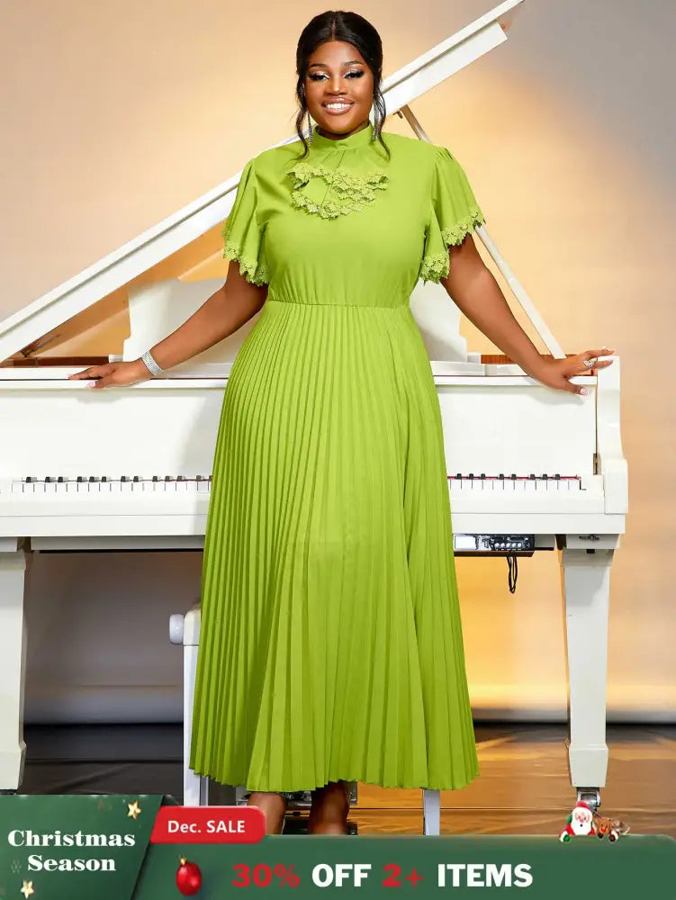 green pleated a line causal dress for women pleated maxi dress