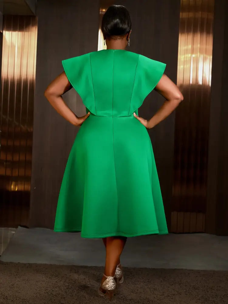 AOMEIDRESS Green Dresses For Wedding Round Neck Butterfly A Line Fit