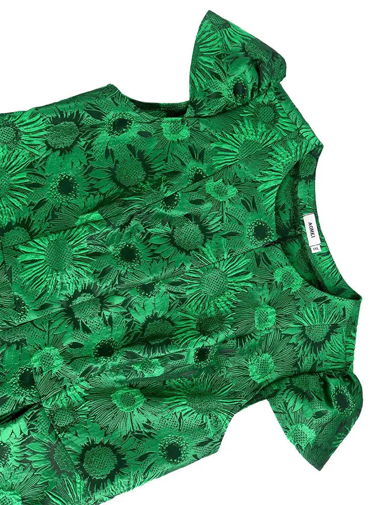 AOMEIDRESS Green Jacquard A Line Dresses Short Sleeves Occasion Wedding Event