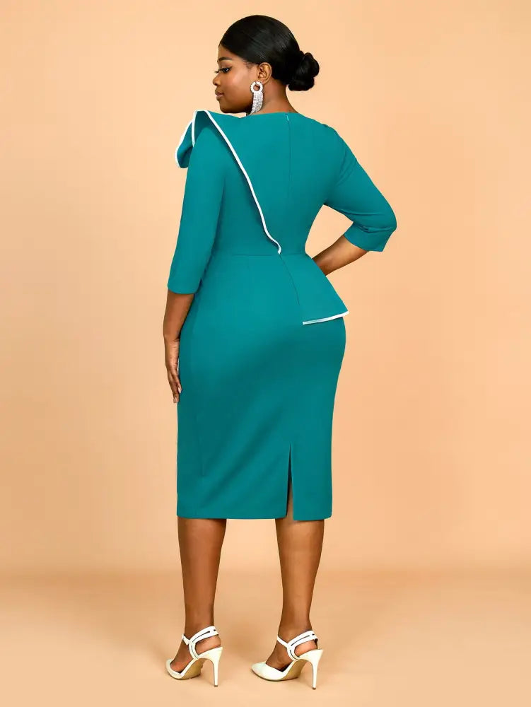 AOMEIDRESS Green Floral Print Long Sleeve Wedding Guest Dress with Embroidery