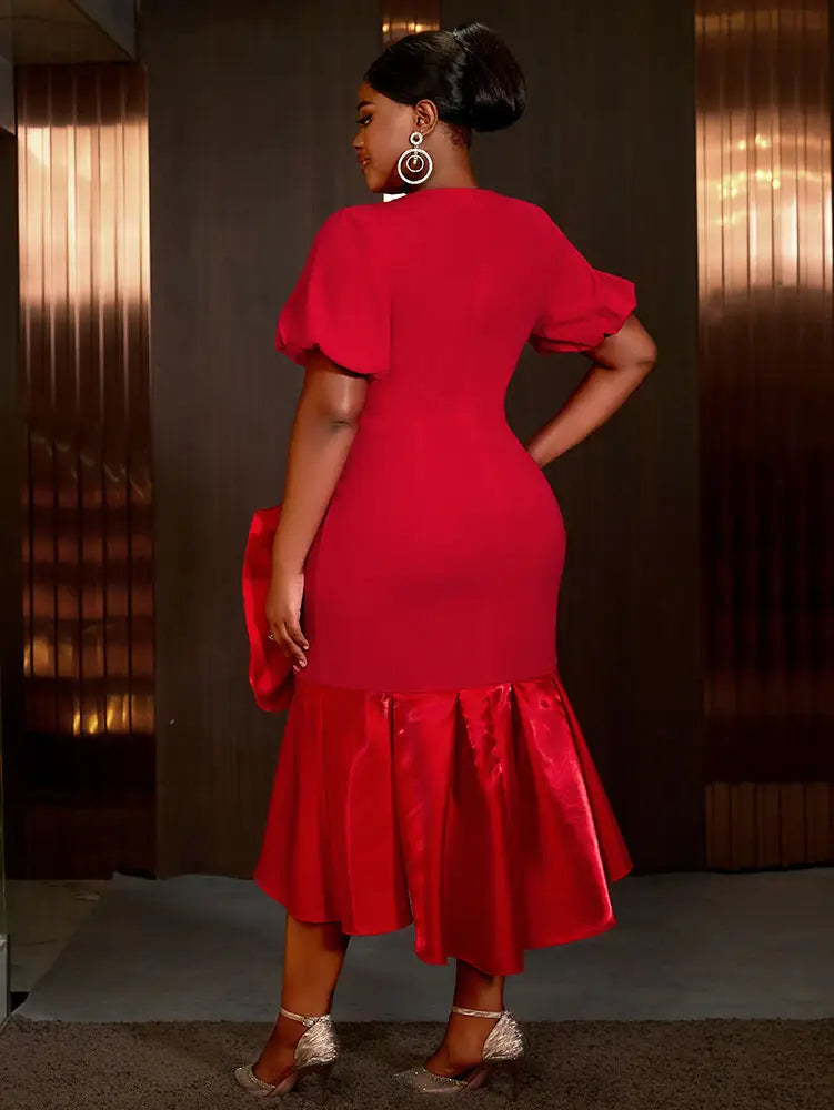 AOMEIDRESS Holiday Party Outfits Red Woman 3D Flower Elegant Dresses