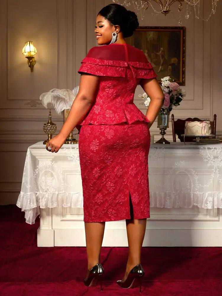 AOMEIDRESS Round Neck Jacquard Bodycon Dress for Party or Formal Event