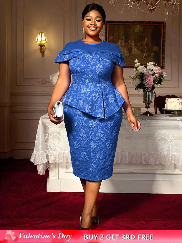 AOMEIDRESS Jacquard Bodycon Dress Round Neck Elegant Party Style Blue / S