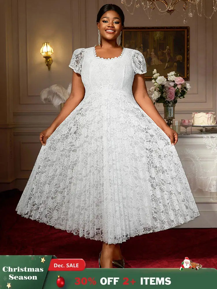 AOMEIDRESS Lace A Line Pleated Dresses 2025 Woman Party Graduation White / S