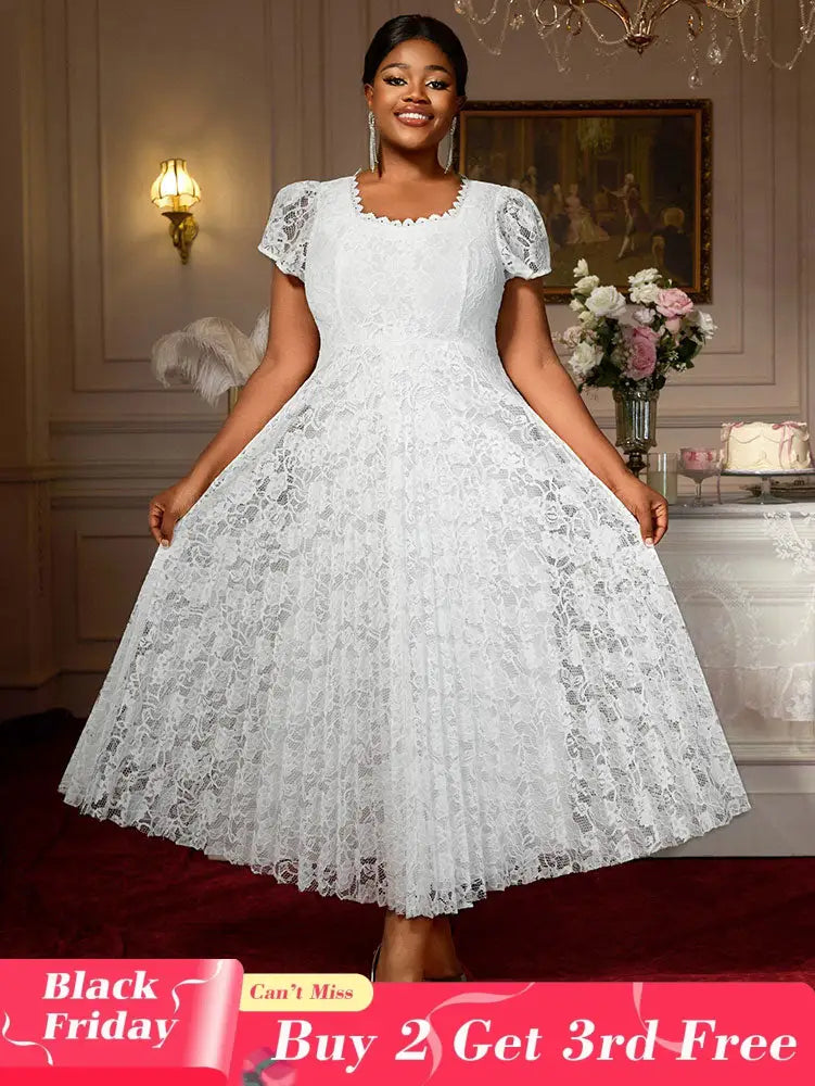 AOMEIDRESS Lace A Line Pleated Dresses 2025 Woman Party Graduation White / S