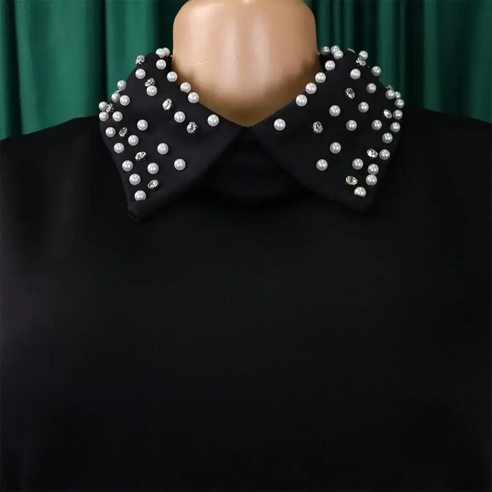 AOMEIDRESS Loose Dresses Turn Down Collar with Beading Elegant Ladies