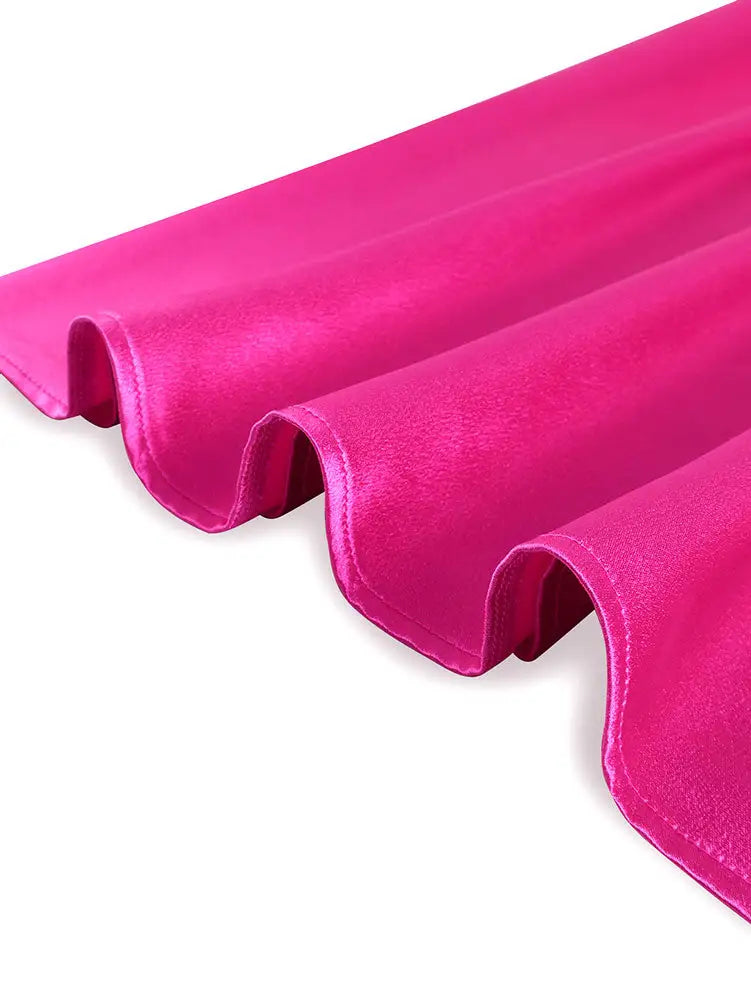 AOMEIDRESS Loose Shiny Satin A Line Dress Stand Collar Lace Up Bow