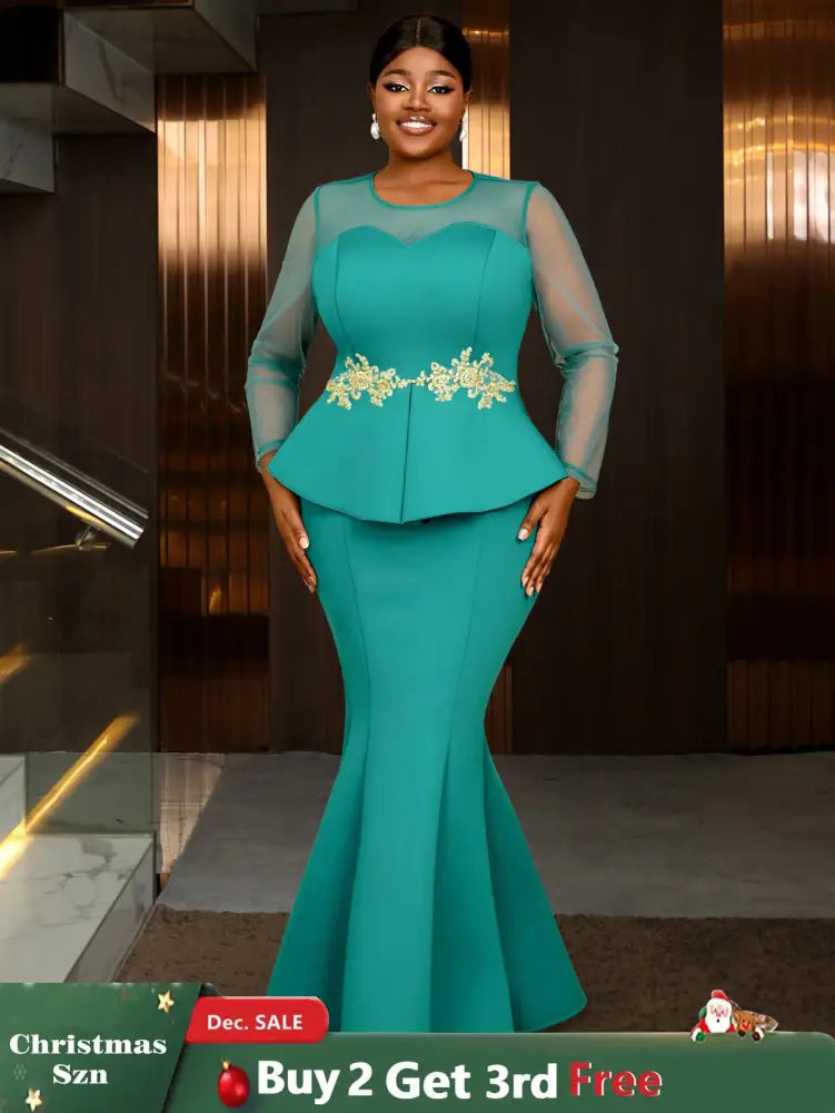 AOMEIDRESS maxi dresses to wear to a wedding green applique mermaid