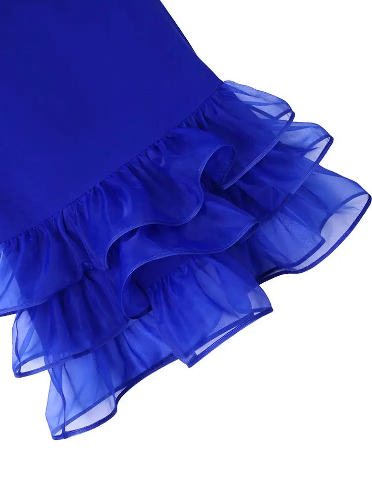 AOMEIDRESS Mermaid Dresses V Neck Waist Cinching Tiered Ruffles Hem