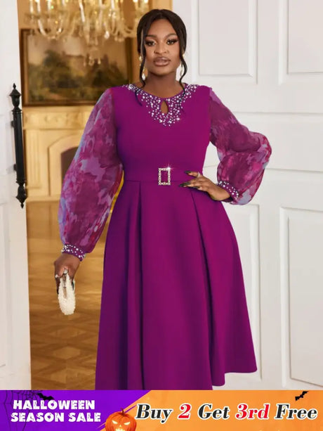 purple o neck dresses for women