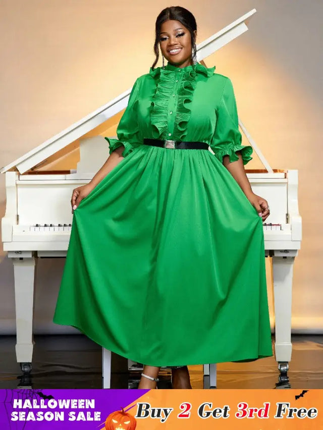 green ruffles a line dresses for women