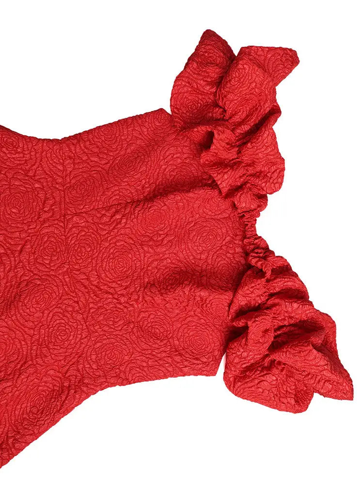 AOMEIDRESS Off Shoulder A Line Dress Puff Sleeve 3D Ruffles for Party