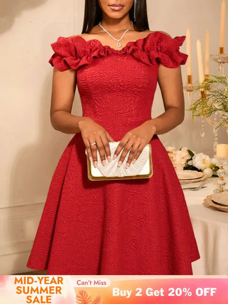 AOMEIDRESS Off Shoulder A Line Dress Puff Sleeve 3D Ruffles for Party