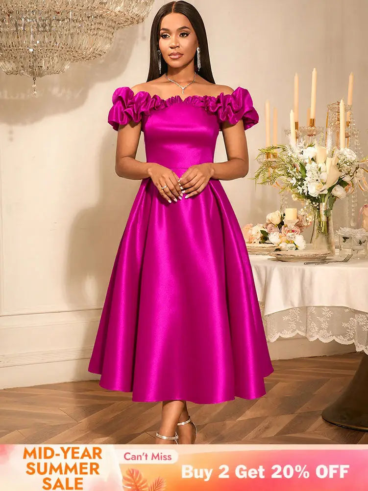 AOMEIDRESS Off Shoulder A Line Dresses Slash Neck Folds Party Gowns Rose / S