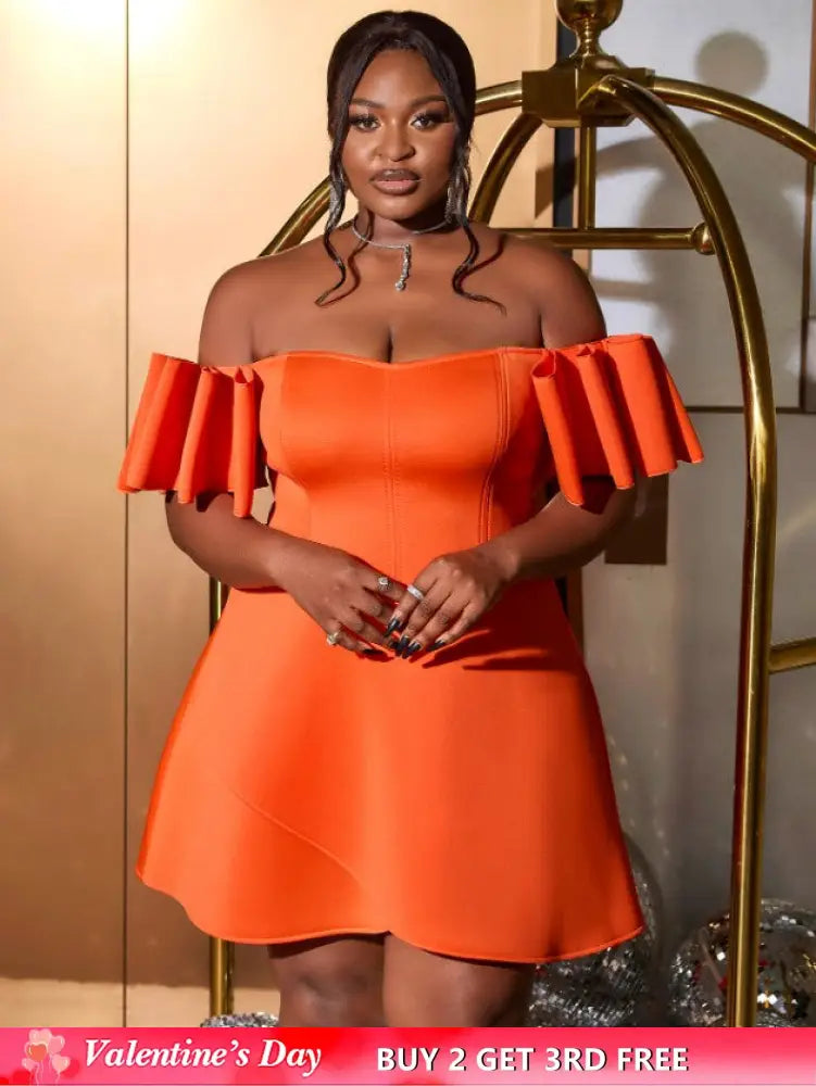 AOMEIDRESS Off Shoulder Orange Dress Backless Short Sleeves A Line Orange / S