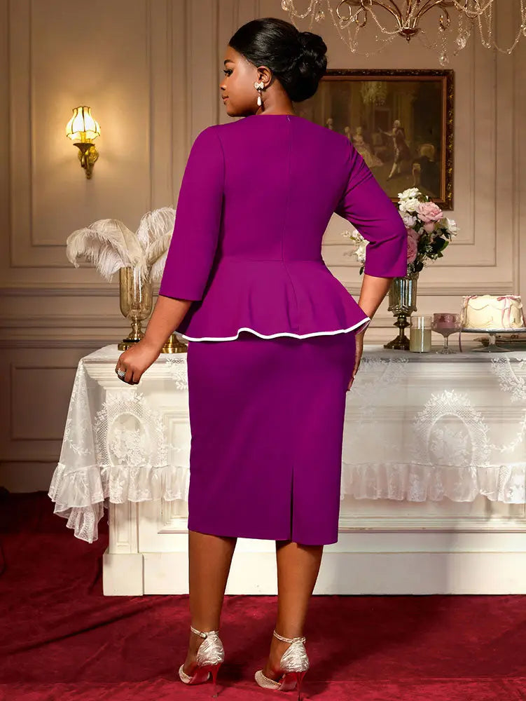 AOMEIDRESS Office Church Party Dresses Beaded Ruffles 3D Decoration