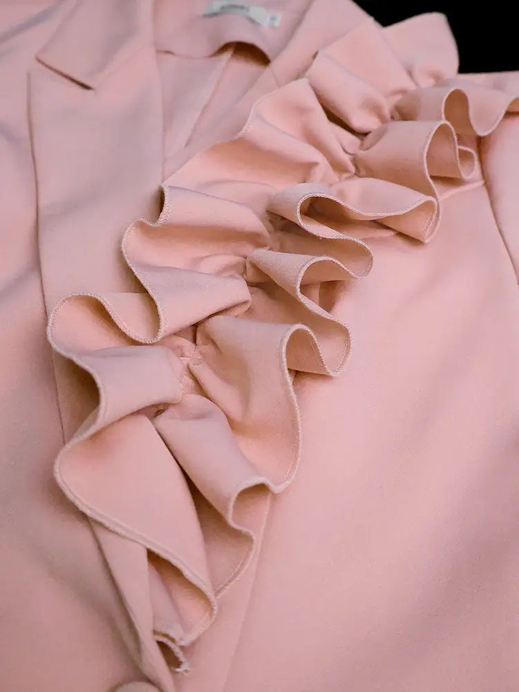 AOMEIDRESS Office Lady Blazer Slim Pink Ruffle Business Formal Wear