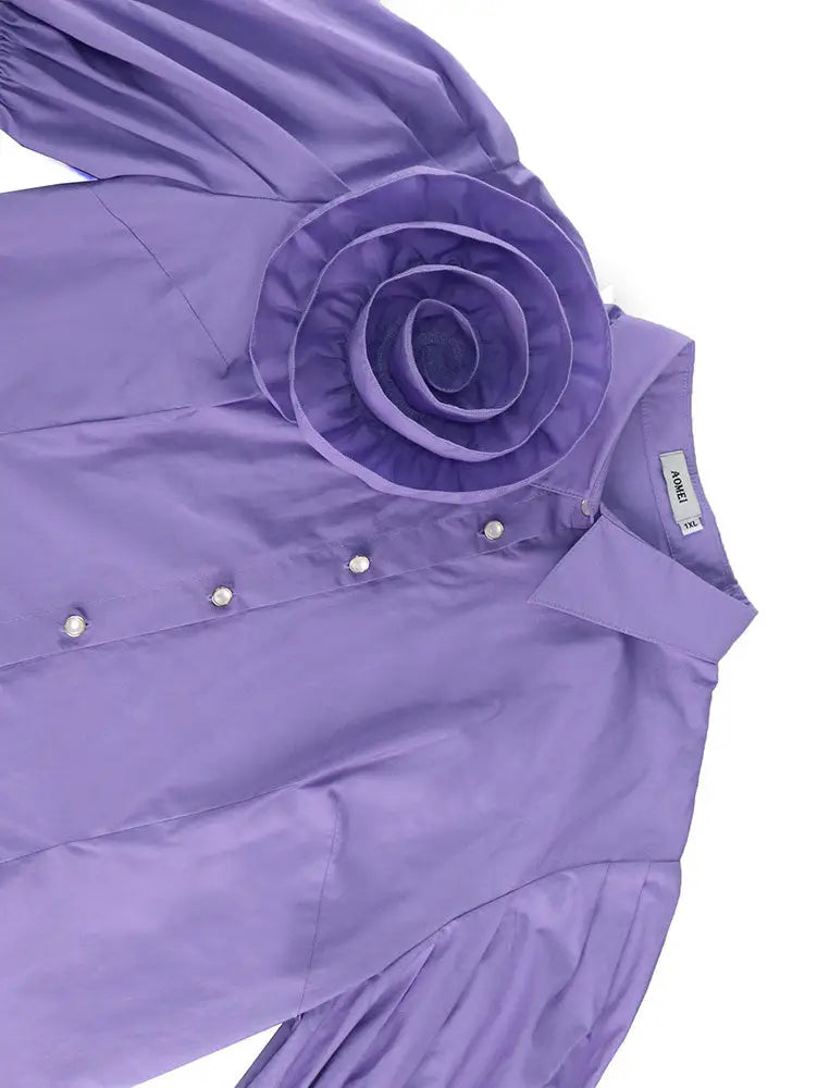 AOMEIDRESS Office Two Piece Set 3D Flower Shirt With A Line Skirt