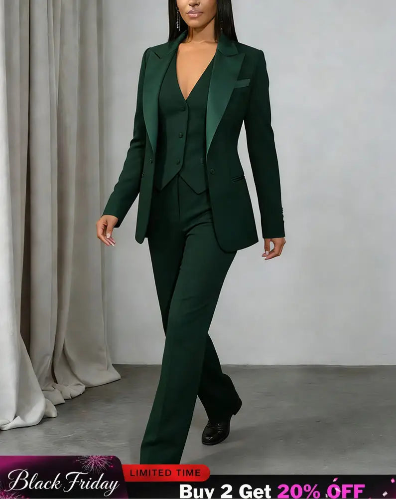 AOMEIDRESS Office Women Suit Vest Blazer and Trousers Business Outfit Green / S
