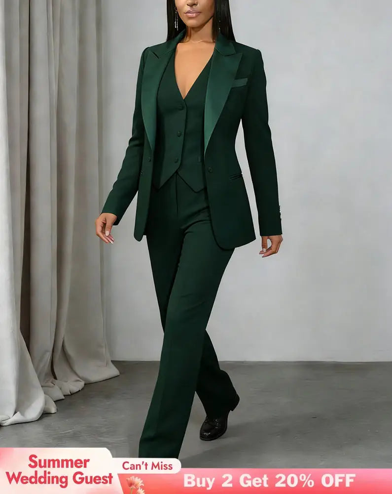 AOMEIDRESS Office Women Suit Vest Blazer and Trousers Business Outfit Green / S