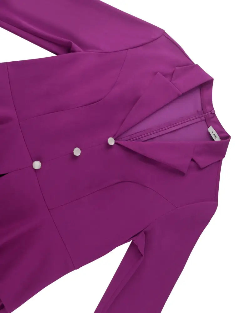 Purple V Neck Pleated Dresses for Women Turn Down Collar Half Sleeve High Waist A Line Drapped Office Work Church Midi Dress