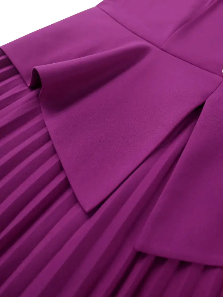 Purple Retro Pleated Dresses Elegant Church Classy Office Ladies Long Sleeves Workwear Women A-line Peplum Work Wear Retro Gowns