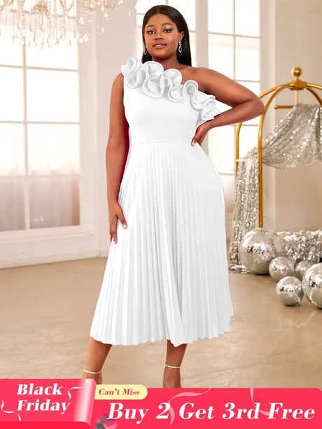 AOMEIDRESS One Shoulder A Line Pleated Party Dresses Ruffle Detail White / S