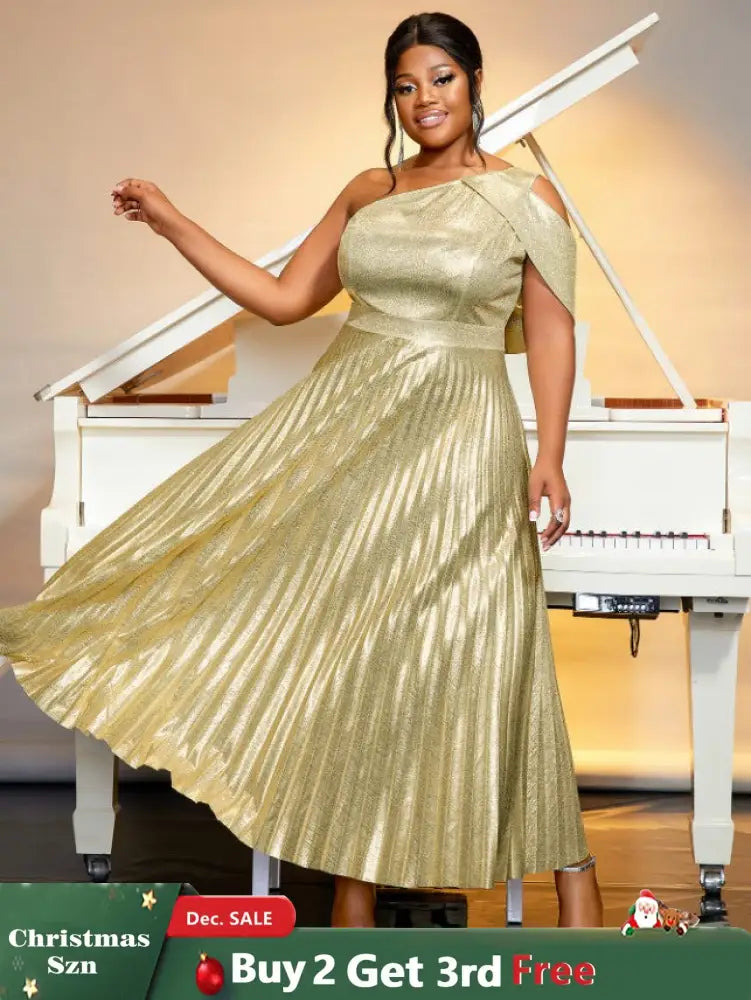 Shiny gold one shoulder dresses for women