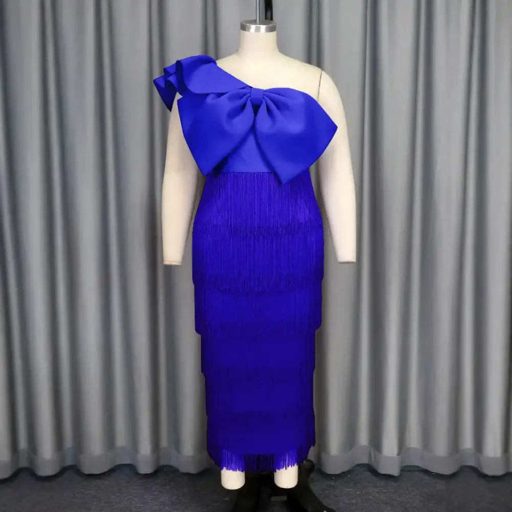 AOMEIDRESS One Shoulder Tassel Dresses Sexy Big Bow Ruffles Wedding Guest Occassion