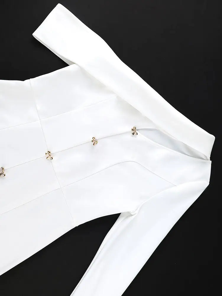 AOMEIDRESS One Sleeve Dress Asymmetric Neck Flare Sleeve Button Gowns