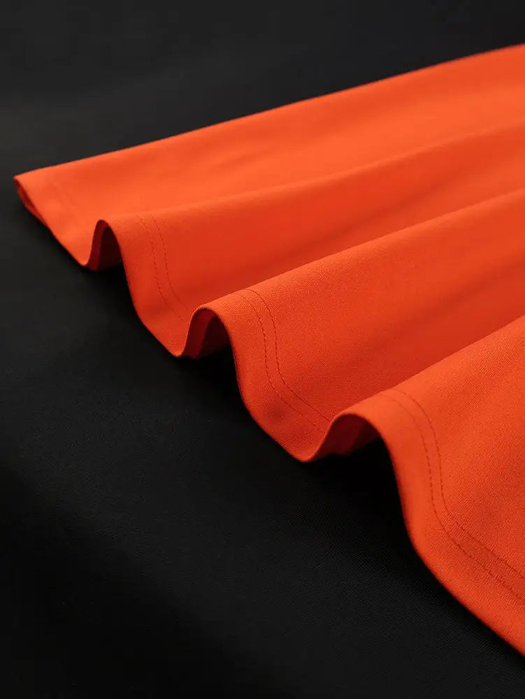 AOMEIDRESS Orange A Line Off Shoulder Dress Slash Neck 3D Ruffles