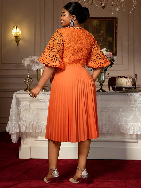 AOMEIDRESS Orange Dresses for Women Formal Half Flare Sleeves Wedding Guest Outfits