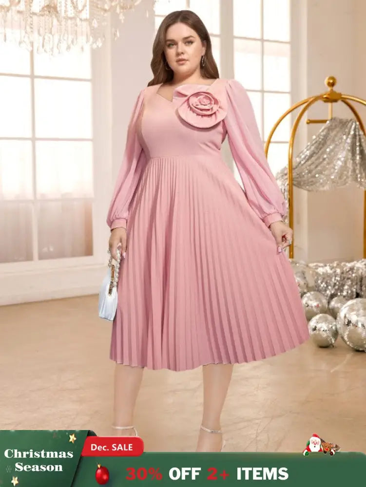 pink v neck a line midi dresses for women