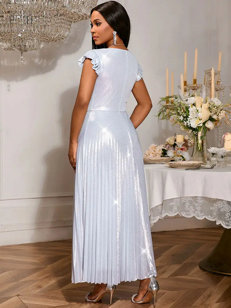 AOMEIDRESS Pleated Formal Dress for Women Occasional V Neck Slim Fit