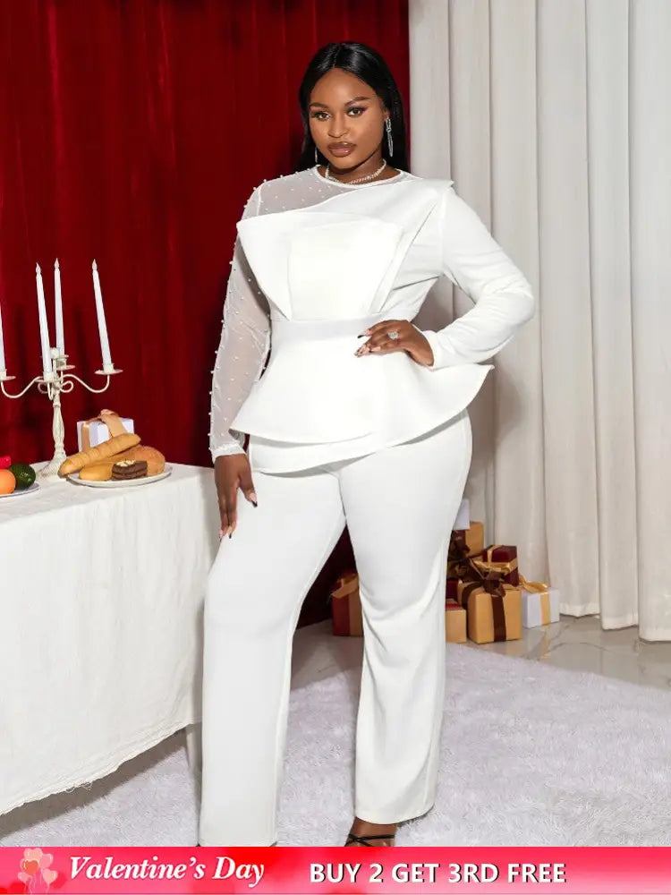 White Ruffle Waist Party Jumpsuit for Women