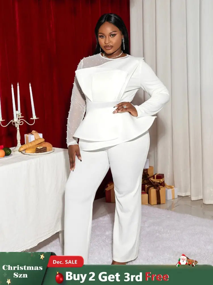 White Ruffle Waist Party Jumpsuit for Women