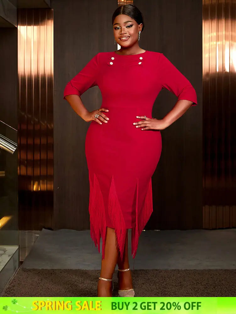 AOMEIDRESS Plus Size Birthday Dresses Woman Dresses Elegant for Party Red / S